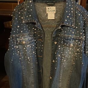 Quacker Factory Embellished Beaded Pearl Denim Jacket